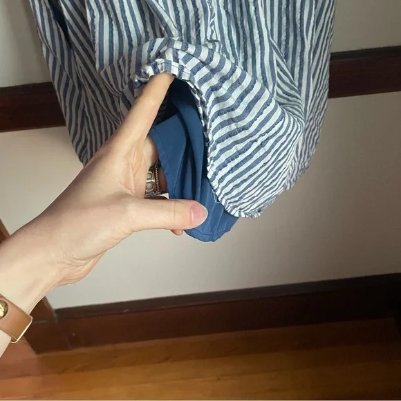 Banana Republic Striped Off-Shoulder Blue + White Cottagecore Lined Dress sz XL - Picture 5 of 6